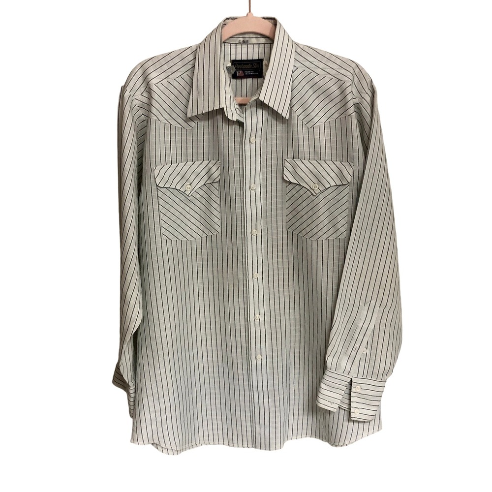 Classic Vintage‎ Thin Striped Silver Gray Long Sleeve Button Down Shirt XL